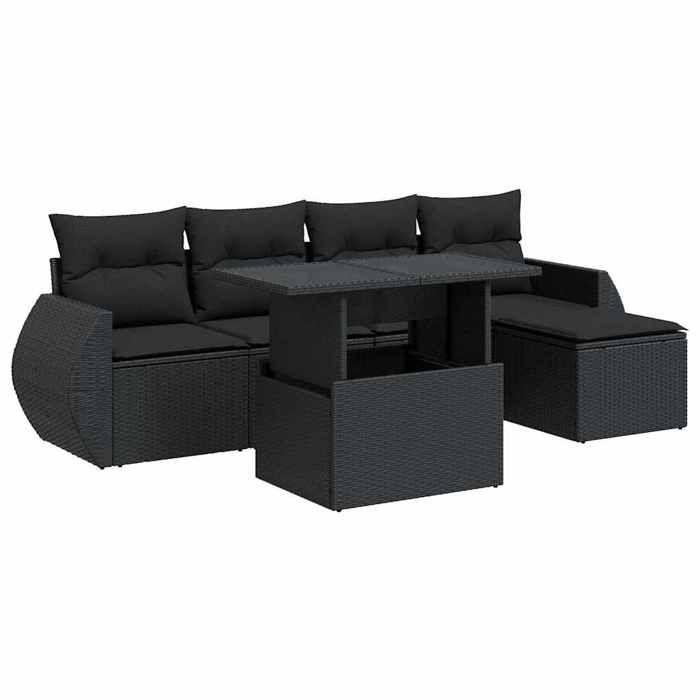 VidaXL Salon de jardin 6 pcs avec coussins noir résine tressée 3326616