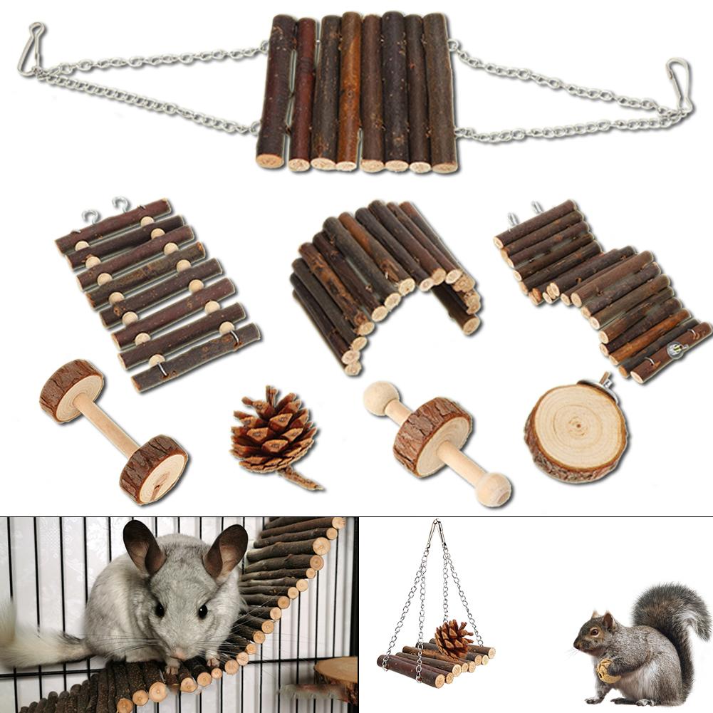 8pcs Squirrel Wooden Swing Toy Funny Hamster Ladder Small Pet Animal Playing Toy Set