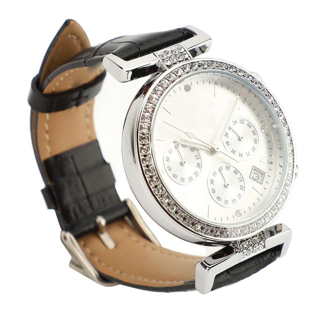 Women Watch Rhinestone Decoration Waterproof Leather Strap Round Dial Mechanical Watch for Outdoor