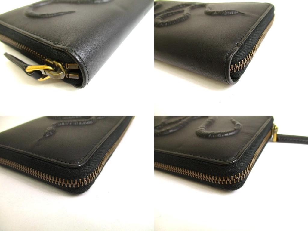 Authentic GUCCI Black Leather Snake Motif Round Zip Long Wallet #a872  Refurbished