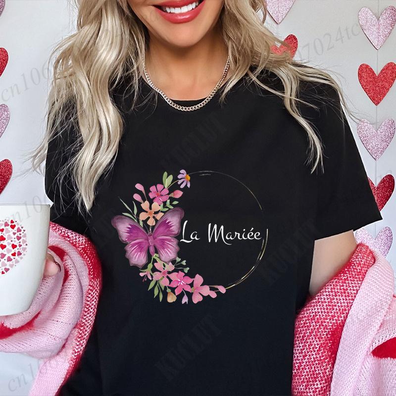 French Bridal Wedding Tops Team Bride T-shirt Women Single Bachelorette Hen Party Tees EVJF Future Bride Bridesmaid Clothing
