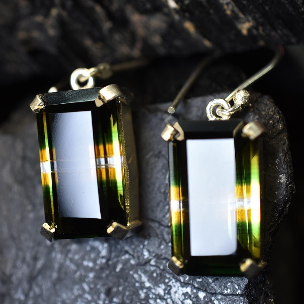 54.75 Ct NATURAL Tourmaline CERTIFIED Bi-Color Emerald Earring Pair Gemstone MY.ER-29-NS