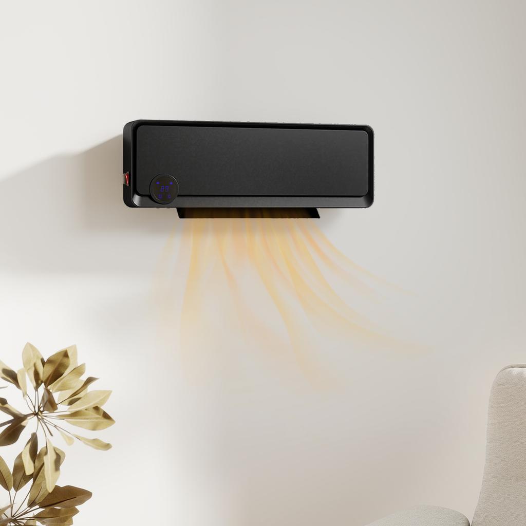 Electric Wall Heater 1000W/2000W Stove with LED Display IPX2 and Remote Control 56x11.7x18.5 Cm Black