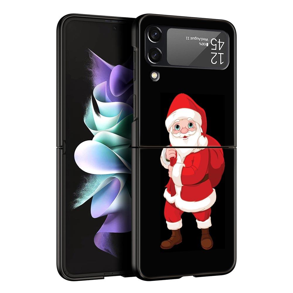 Christmas Cute Cartoon Z Flip 4 Phone Case For Samsung Z Flip 3 5G Black Hard Shell Galaxy ZFlip3 ZFlip5 Cover Folding Luxury