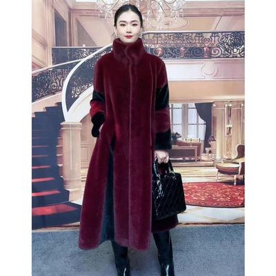 Bol Kesim Kadın Büyük Beden Kışlık Kalınlaştırılmış Dik Yaka Moda Suni Kürk Uzun Kaban