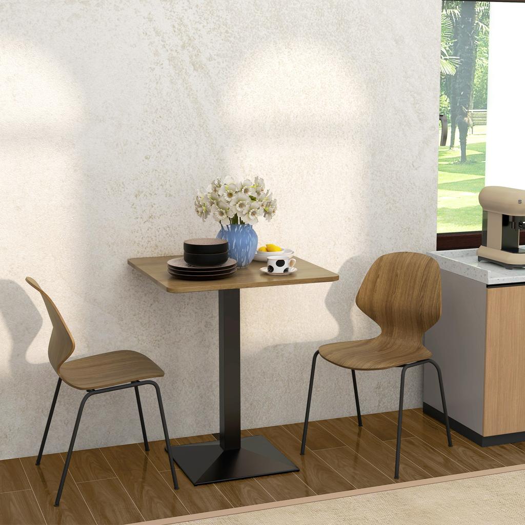 Square Dining Table for 2, 70 X 70 X 75 Cm, Wood-Effect Top, Dark Brown Steel Legs