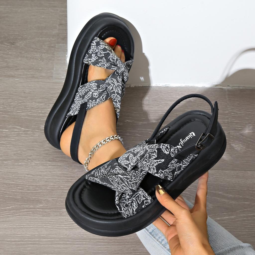 Sandals Woman Leather Low-heeled Rome Fabric Slides Rubber Hoof Heels Low Sandals Woman Leather Low-heeled Fabric Rubber