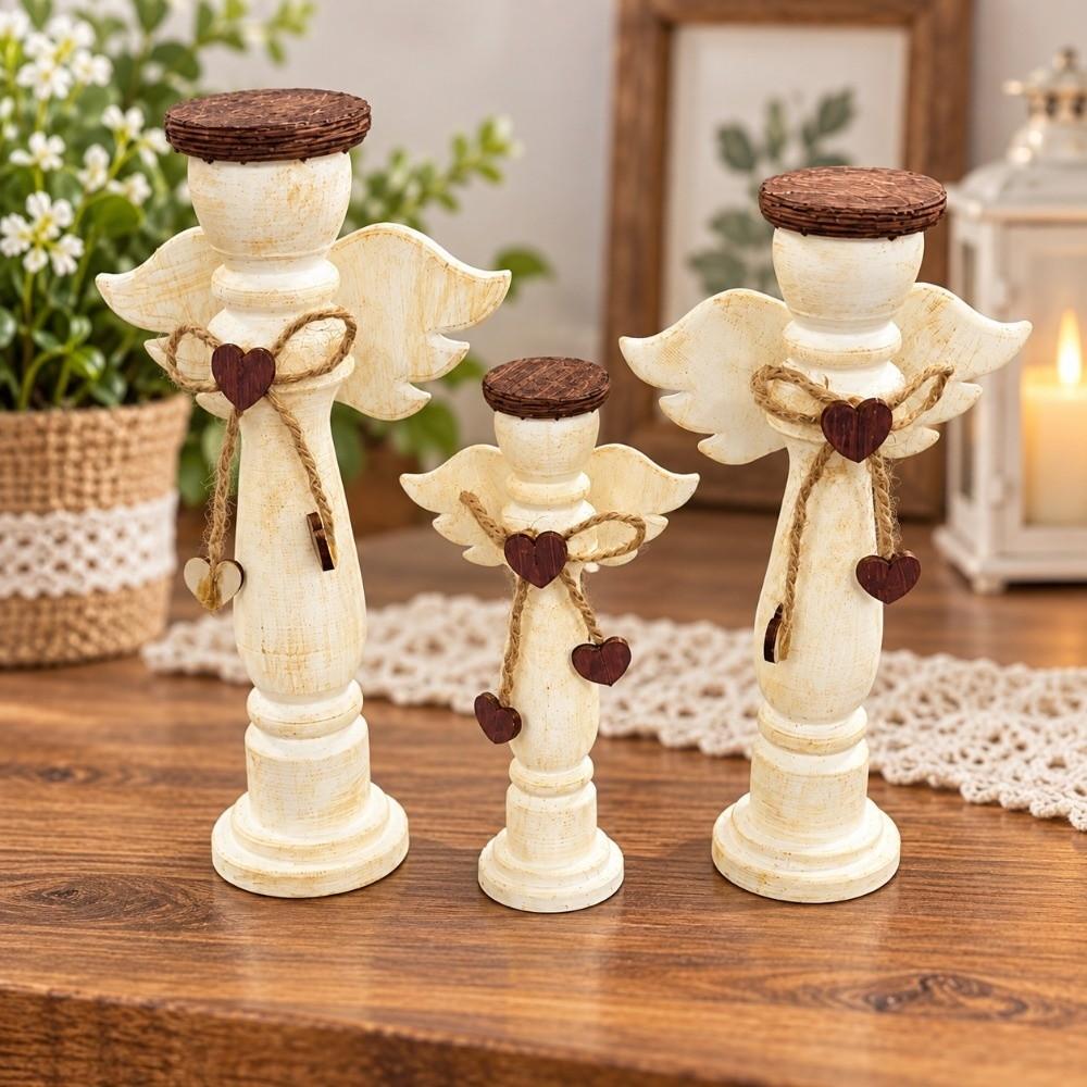 3Pcs Farmhouse Angel Trio Figurines Rustic Tabletop Ornament Angel Figurine Set Living Room