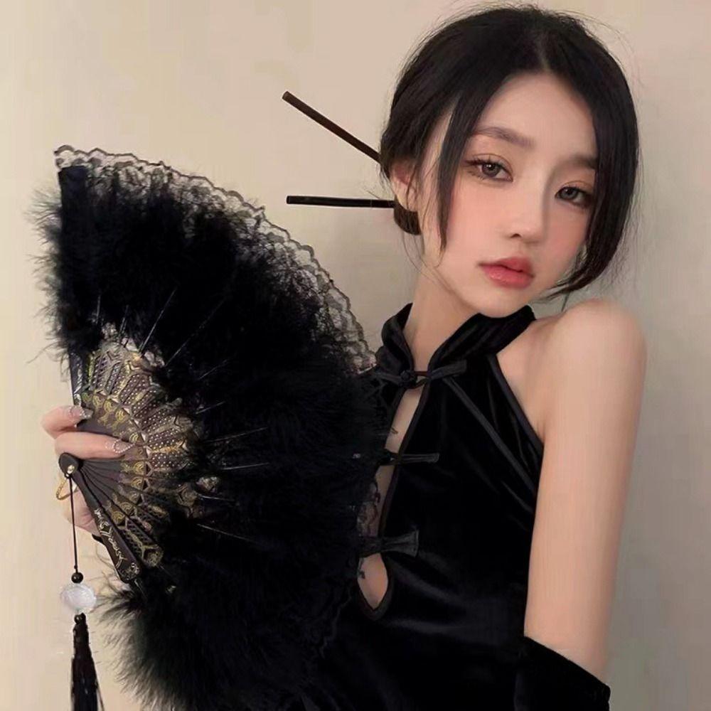 Multicolor Hand Fan Lace Wedding Party Bride Fan White Fur Folding Fan  Hand Held Party Decoration