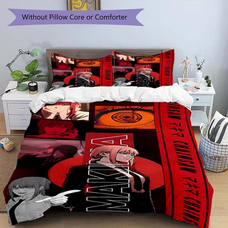 3-teiliges Bettbezug-Set (1 * Bettbezug + 2 * Kissenbezug, ohne Kern), Makima Chainsaw Man Druck Bettwäsche Set, Schlafzimmer Dekoration, Ganzjahres, Geburtstagsgeschenk
