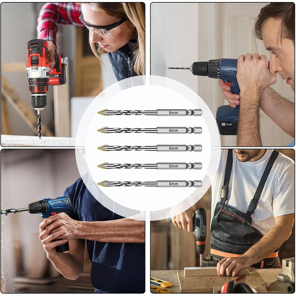 Tile Drill Bits Eccentric Hex-Shank Repair Tools 5 Pieces Masonry Drill Bits For Concrete For Tile Glass Wood Brick Marble