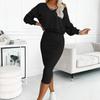 Spring and Autumn Women's Vest Dress V-Neck Long Sleeve Sweatshirt Knitwear Skirt Suit