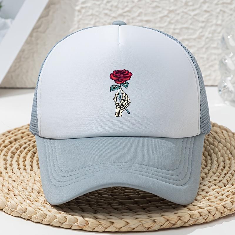 Damenhut Cartoon Skeletthand Rose Bedruckt Schwamm Baseballkappe LKW-Fahrer Webhut Sommer Kreativ