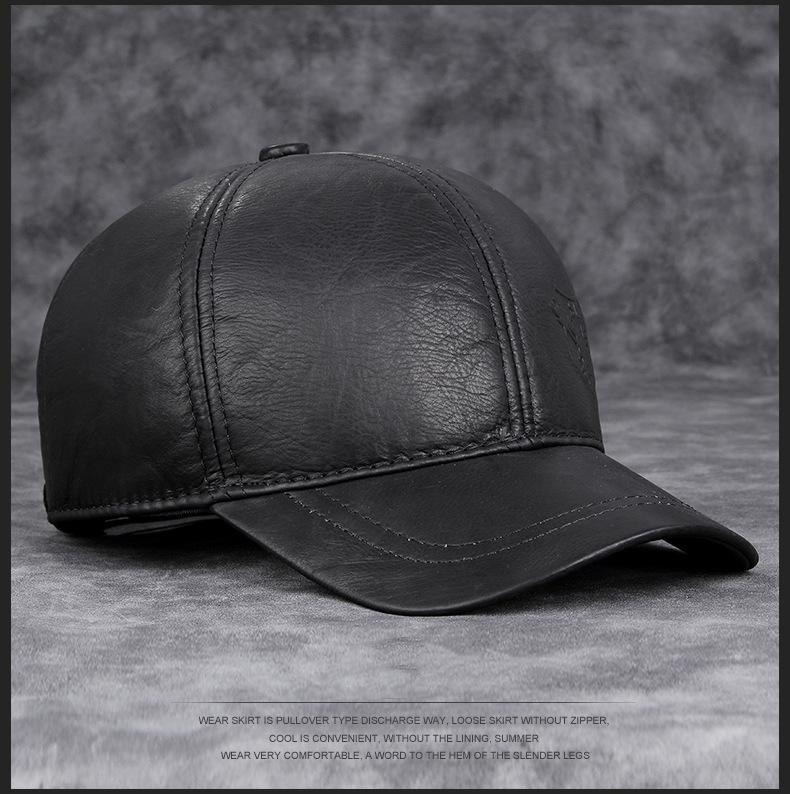 Men's Thin Genuine Leather Baseball Cap - Premium Top-Grain Cowhide with Embossed Design Lightweight for Spring Autumn Classic