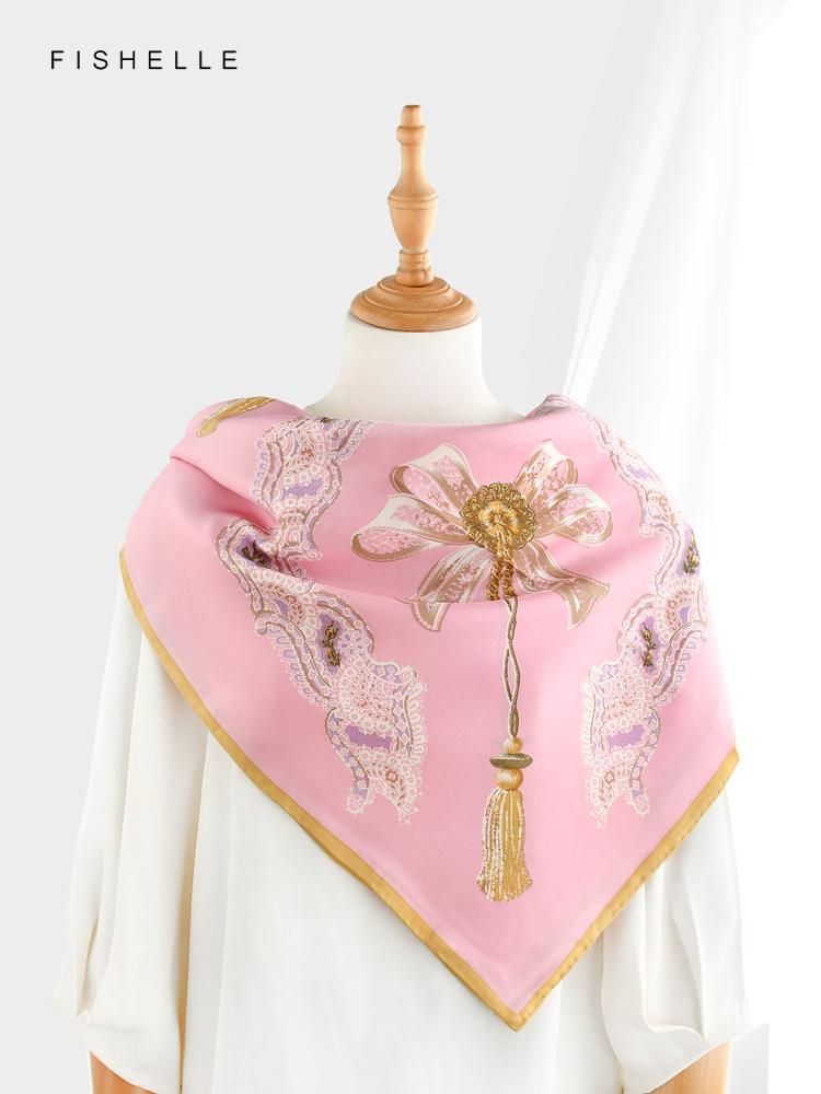 New pink lady style printed natural silk square scarf women spring autumn real silk twill scarves luxury adults shawl