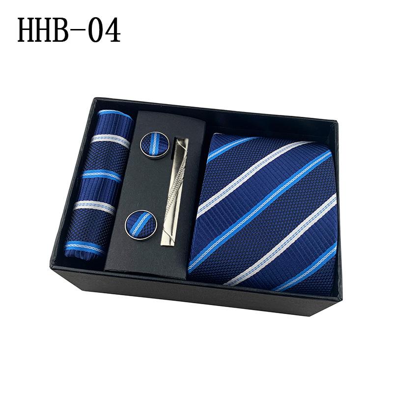 Men'S Business Tie Square Scarf Gift Box Striped Plain Suit Shirt Tie Black Gift Box Set