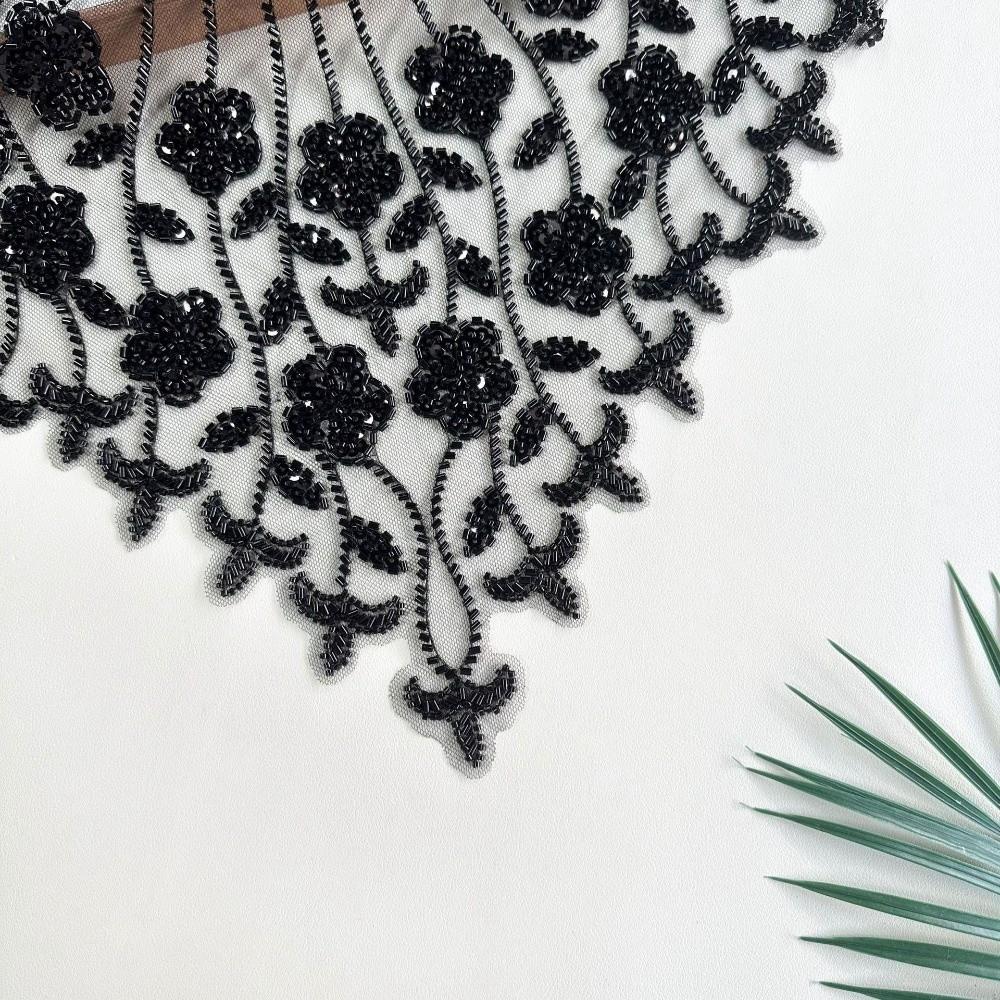 Hollow Design Embroidery Lace Gold Sequined Bead Embroidery Clothing Accessories DIY Application Mesh Texture Collar Decoration
