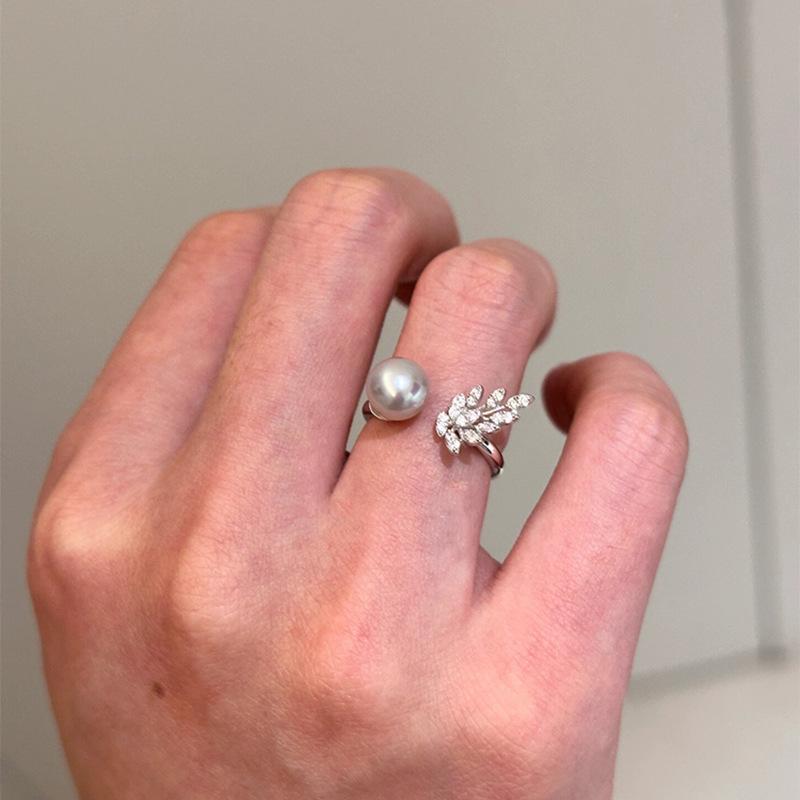 Niche Design Sense Zircon Sparrow Plume Pearl Ring Women'S Light Luxury Elegant Fashion Exquisite Personality Temperament Ring Ring