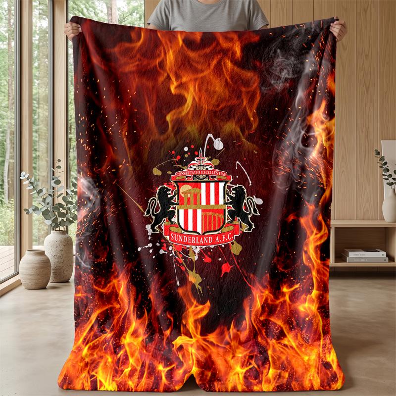 Sunderland Football Print Flannel Blanket, Soft Warm Lightweight Throw Blanket for Sofa Bed Camping