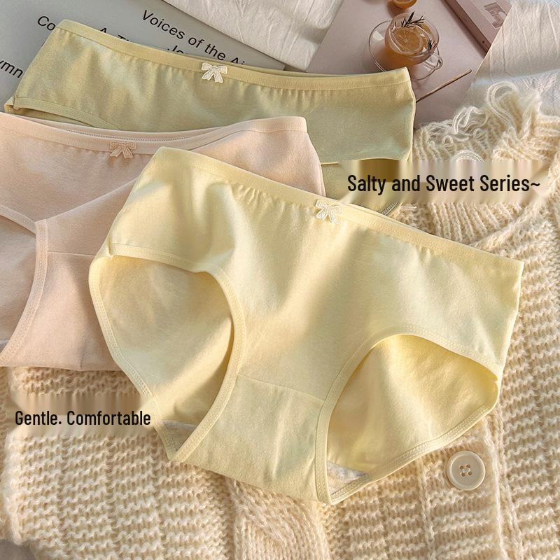 Baumwoll-Damen-Antibakterielle Nahtlose Slips mit mittlerer Taille - Koreanischer & Japanischer Stil: Atmungsaktiv, Einfach, Bequem für Mädchen.