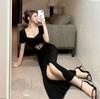 European and American Spice Girls Style Dress Women's Summer High-end Long Black Neck-hanging Waist Chic Unique Cheongsam Sexy