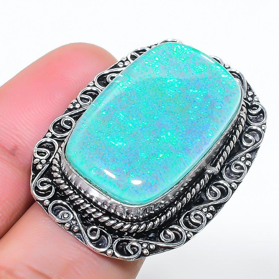Natural Green Triplet Opal Gemstone 925 Sterling Silver Jewelry Ring Size 8 AR-17060
