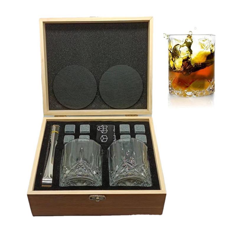 Father'S Day Gift For Men Whiskey Stones Set 8 Pcs Granite Ice Cubes+ 2 Pcs Cups For Whisky In Wooden Bottle Box Present For Dad