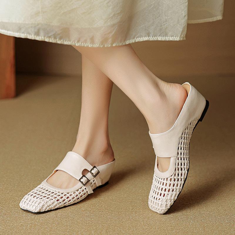 Elegant temperament inner height increase belt buckle bag head sandals summer new casual woven hollow outer wear thick heel slippers