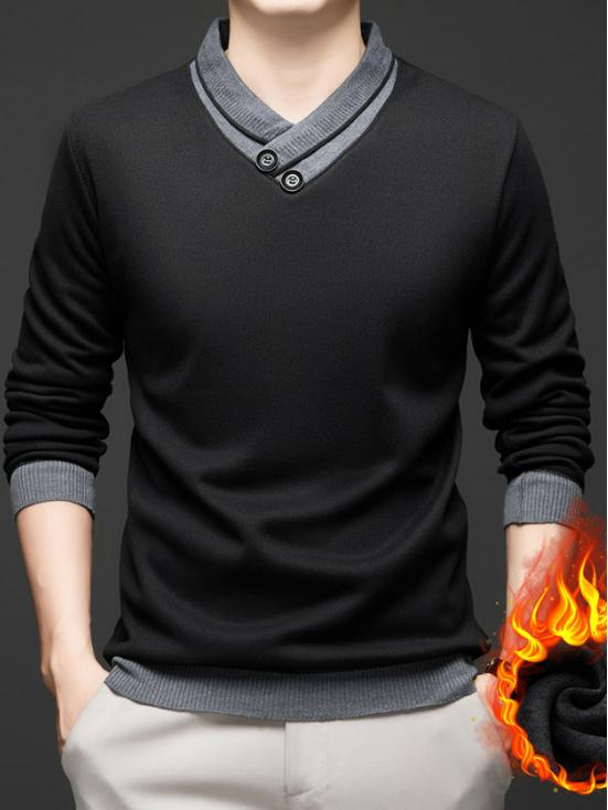Men's Argyle V-neck Plus Velvet Knitwear - Warm, Soft, and Versatile Base Layer for Autumn and Winter