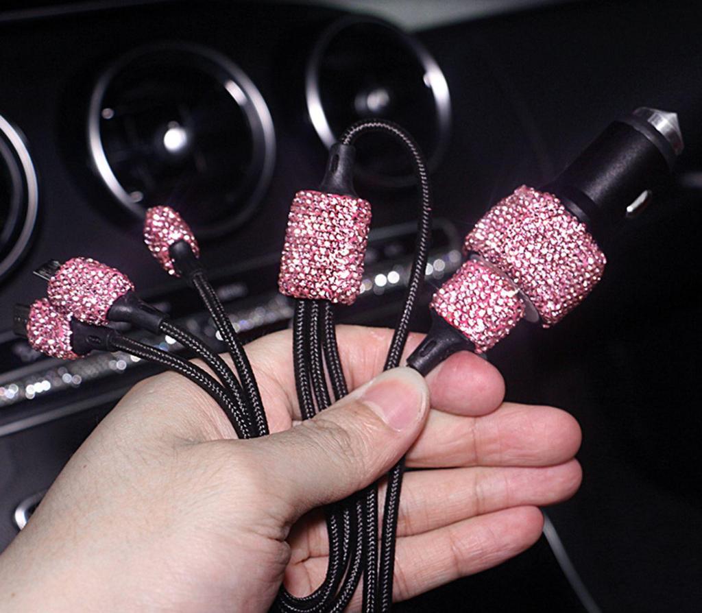 Diamond-Inlaid Dual USB Fast Car Charger with Smart Multi-Function Adapter