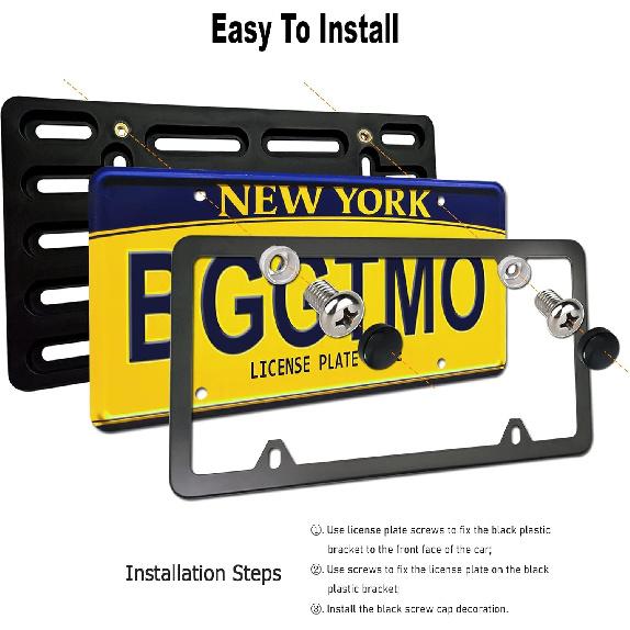 BGGTMO Front License Plate Mounting Kit- License Plate Bracket Holder Frame- Universal Bumper Car Tag Frame Mount Adapter With Stainless Steel Screw