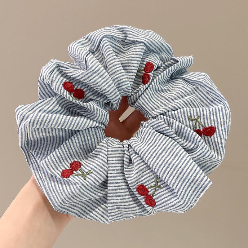 

Blue Striped Cherry Hair Tie - High-End Elastic Band for Girls