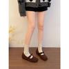 Black French platform fluffy shoes are worn outside to keep warm in autumn and winter, and velvet Mary Jane shoes are worn outside.