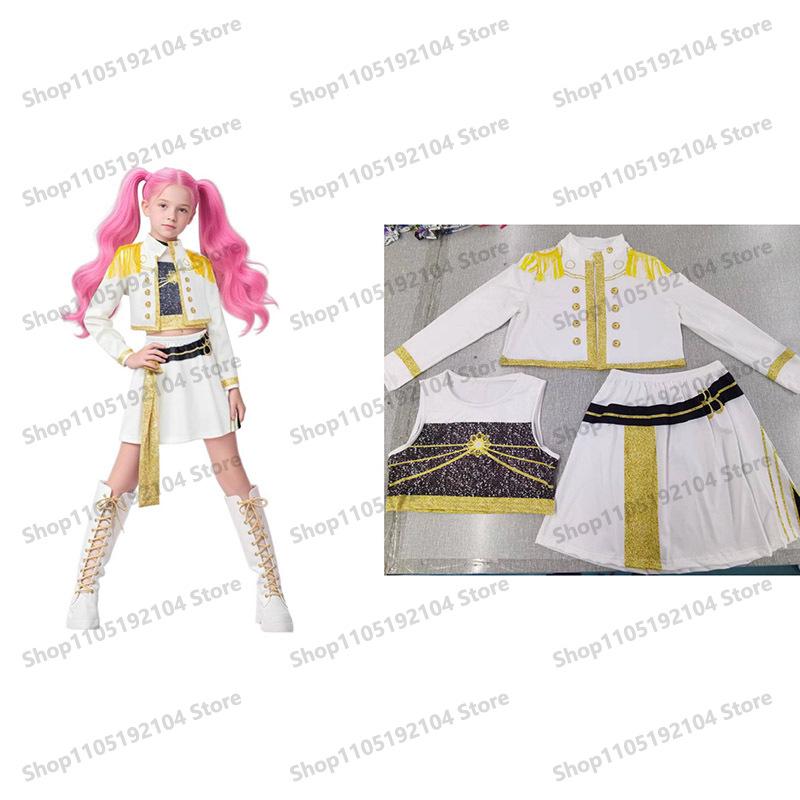 Bambini Rumi Mira Zoey Cosplay KPop Cacciatori di Demoni Costume da Ragazza K Pop Huntrix Costume Dorato Abiti Outfit per Festa di Halloween per Bambini