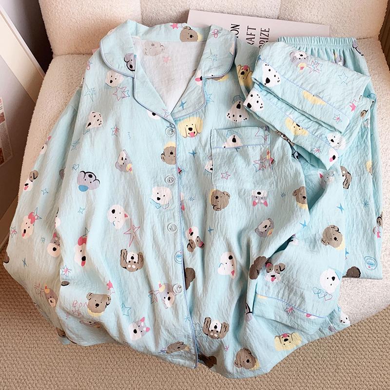 Dopamine Dog Cloud Cotton Pajamas: Women's Autumn Long Sleeve Cartoon Set
