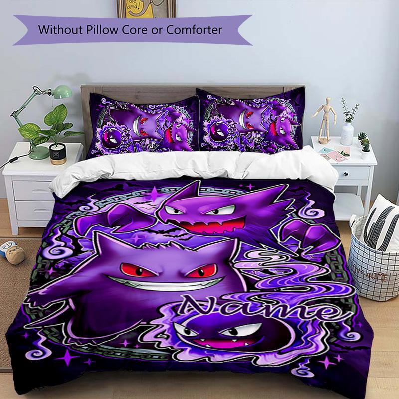3pcs Gengar1 Cover Set - Personalized Name, HD Printed Bedding with 1 Cover and 2 Pillowcases - Perfect for Home Decor, Easy Care