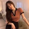 Summer Color-Block Korean-Style Base Layer Top V-Neck Breathable Polo Shirt Sweet and Lovely Slim Lapel T-shirt