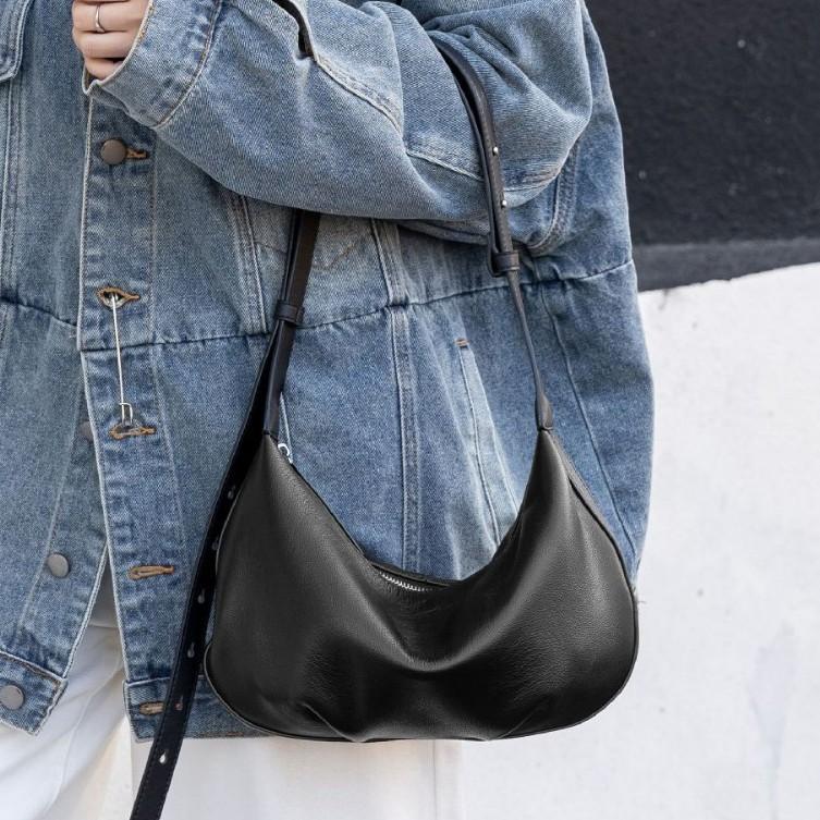 Cowhide Women Single Shoulder Crossbody Simple Multi-compartment Dumpling Bag Large Capacity Pretty Girl Aunt Mother Bag