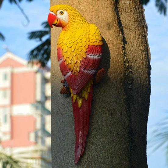 Simulation Parrot Bird Sculpture?Resin Craft Wall Hanging Garden Decoration