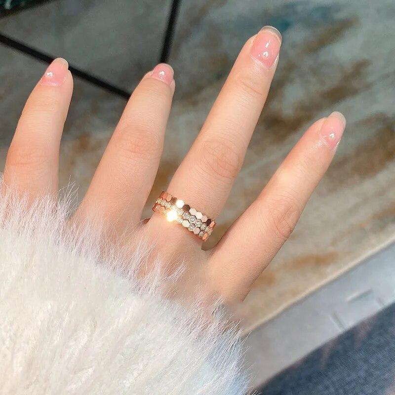 New Fashion 3 PCs Honeycomb Rings Set For Women Round Zircon Rose Gold Color Finger Ring Wedding Engagement Zircon