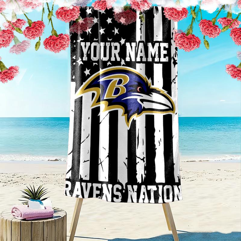 Custom NameAmerican Football Team Logo. Beach Towel Soft Microfiber Summer Towel Quick Dry Absorbent Towel for Beach Swimming Pool Travel