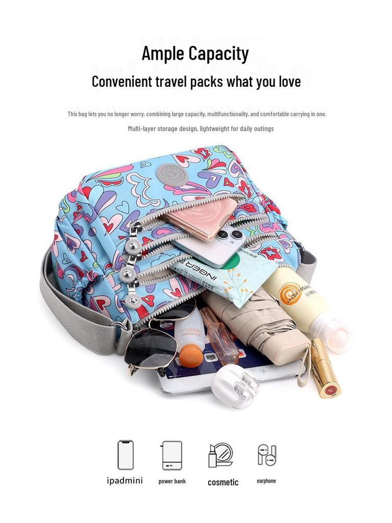 Printed Nylon Mom Bag - Oxford Cloth, Single Shoulder/Crossbody, Casual Lightweight Canvas Bag for Women