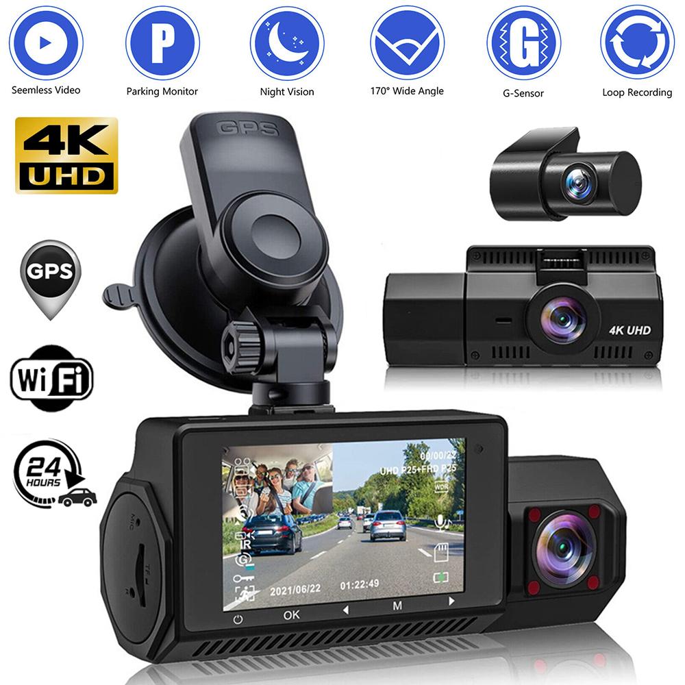 Dash Cam 4K Câmera para Carro Dashcam GPS Wifi 24h Monitor de Estacionamento Visão Noturna Dvr Frontal e Traseiro 3 Dvrs Kamera Video Registrator