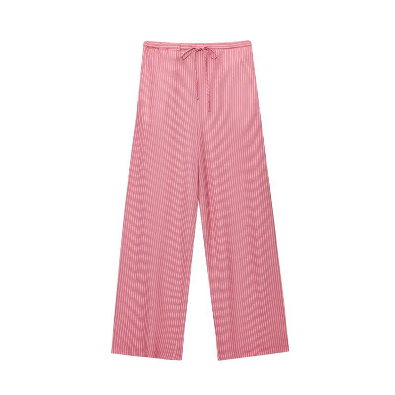 European  American Style 2026 Striped Bow Top  Wide-Leg Pants Set XS брюк
