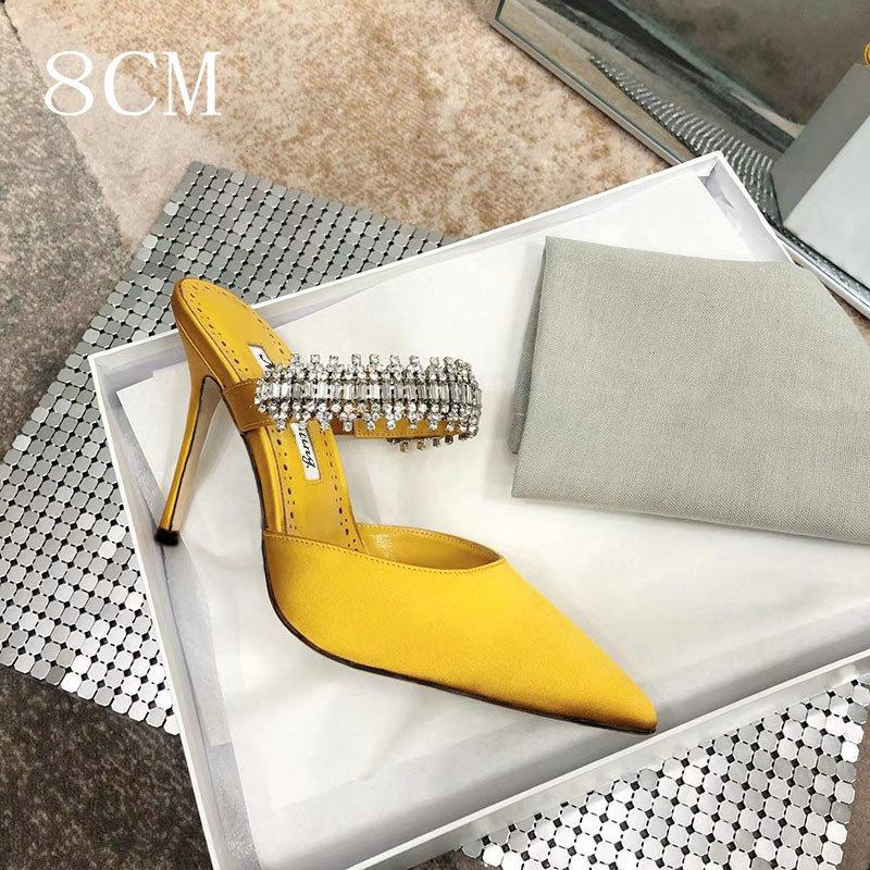 Pointy Pinheel Rhine-Diamond Chain Satin Top High Heels Mullers Pinheel Green Wedding Shoes Flat Bridesmaid Shoes