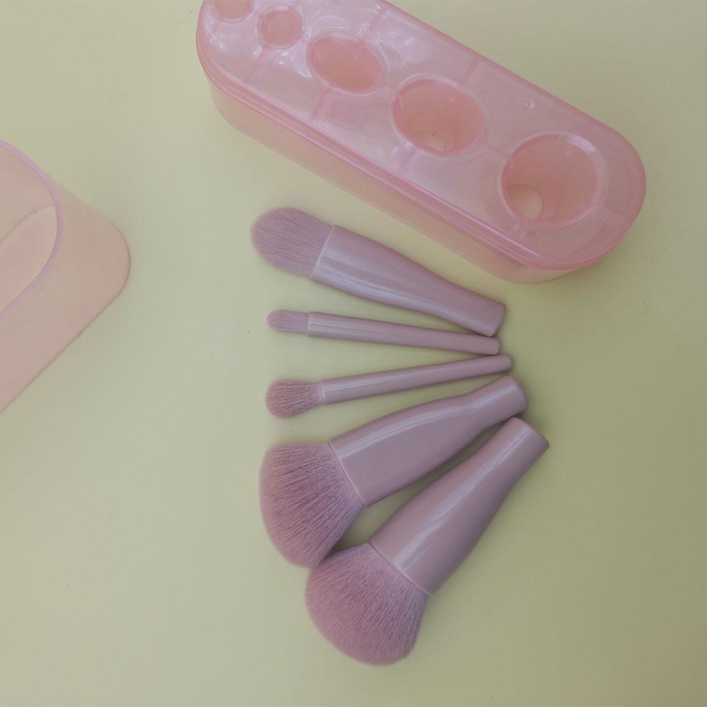Makeup Brush Set 5 Pcs Professional Travel Small Makeup Brushes with Brush Case, Cosmetics Brushes for Foundation, Eyeshadow, Powder, Blush Brush Kit