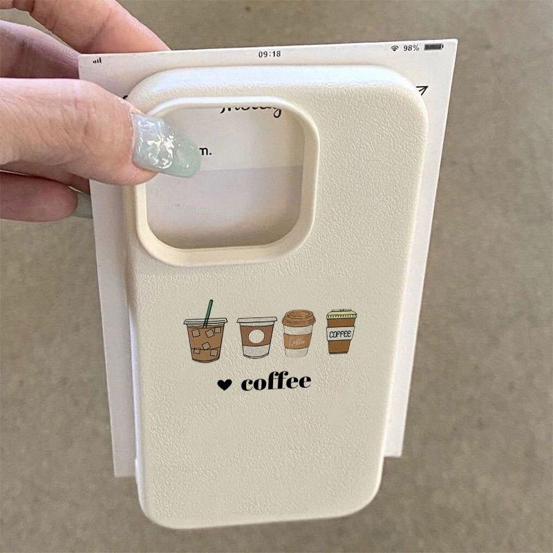 Minimalist Coffee Pattern Phone Case For Iphone 16 15 14 13 12 11 17 Pro Max Mini 7 8 Plus Vintage Floral Soft Cover