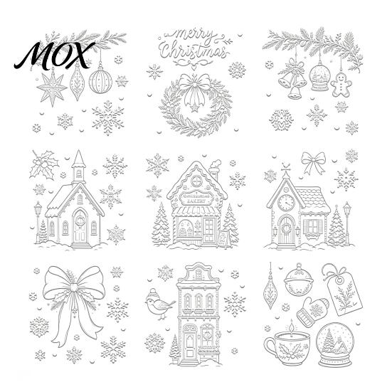 Christmas Party Window Ornaments 9Pcs Clings, Static Glass Stickers, Reusable White Line Hand-Painted Decals Clings for Holiday Home Decorations,