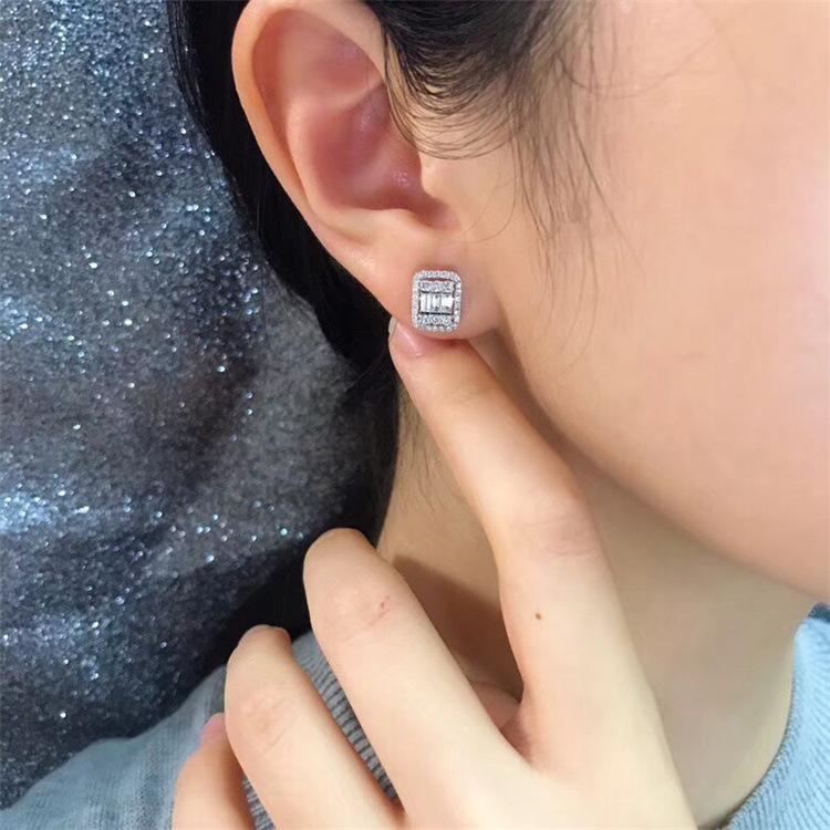 Real 925 Silver Sterling Square Diamond Stud Earring For Women Silver 925 Jewelry Aros Mujer Oreja Orecchini Engagement Earring