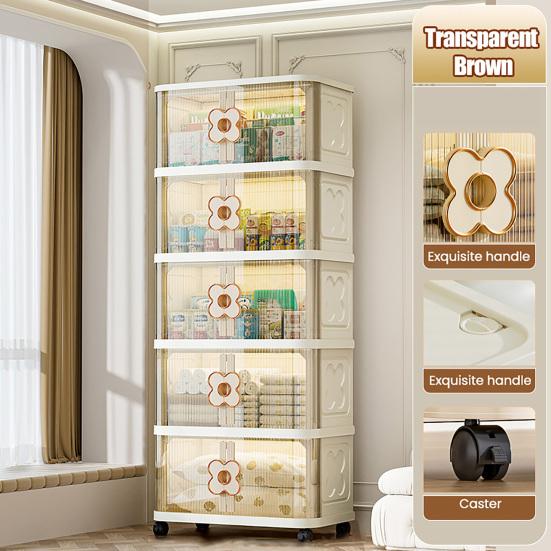 Yousheng Stackable Storage Bins Foldable Storage Boxes Collapsible Storage Bins with Doors And Wheels Rolling Multi-tier Folding Cabinet for Home